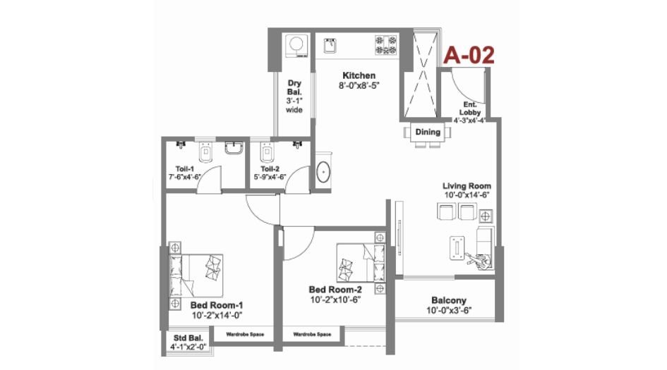 KP Archana Paradise 2 BHK Floor Plan
